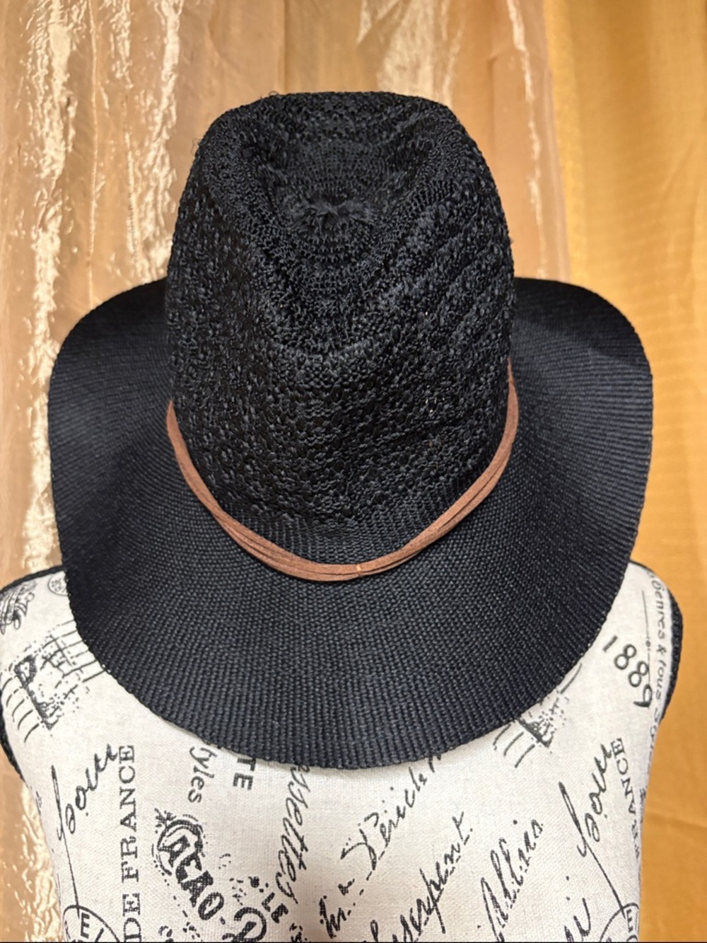 D&Y Black Woven Fedora with Brown Trim